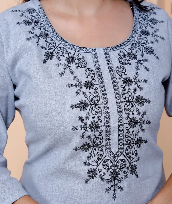 Grey_Khadi_Cotton_Embroidery_Top/Short_Kurti_For_Women