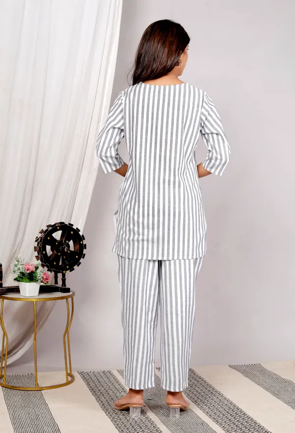 White_Grey_Strip_Co-Ord_Set