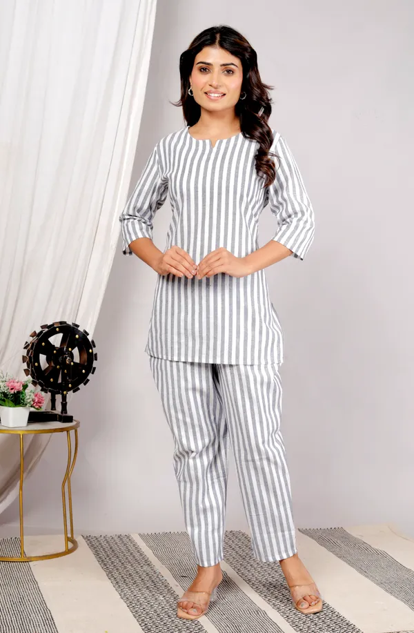 White_Grey_Strip_Co-Ord_Set