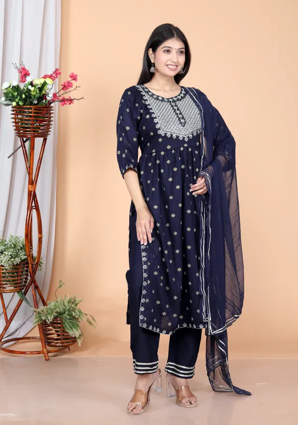 Blue_Rayon_Embroidery_Kurta_Pant_Dupatta_Set_For_Women