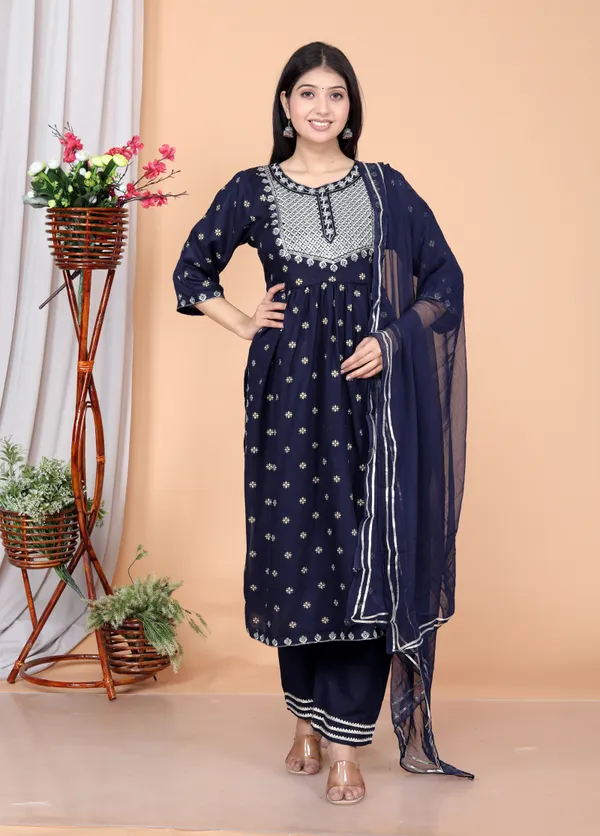 Blue_Rayon_Embroidery_Kurta_Pant_Dupatta_Set_For_Women