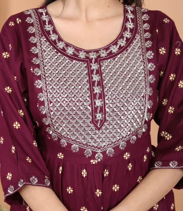 Maroon_Rayon_Embroidery_Kurta_Pant_Dupatta_Set_For_Women