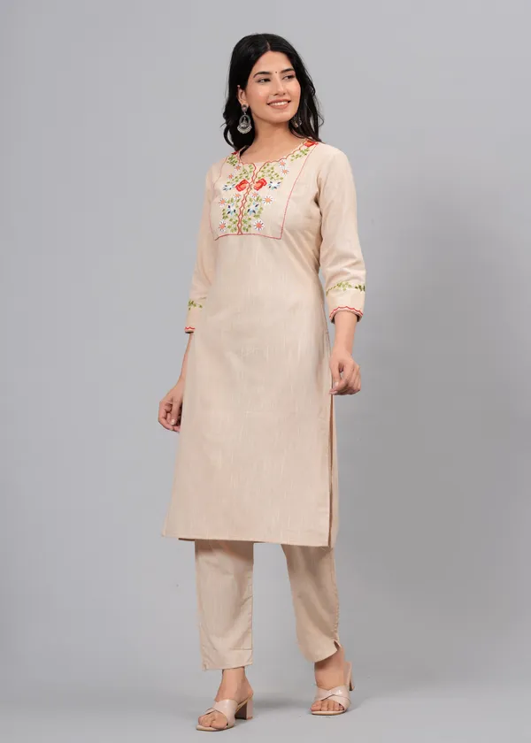 Beige_Embroidery_Kurta_Pant_Set_For_Women_&_Girls