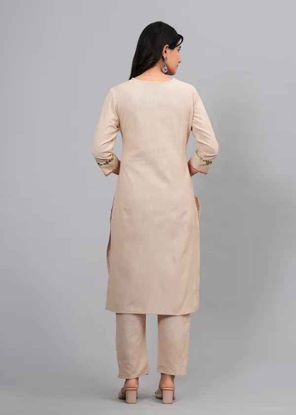 Beige_Embroidery_Kurta_Pant_Set_For_Women_&_Girls