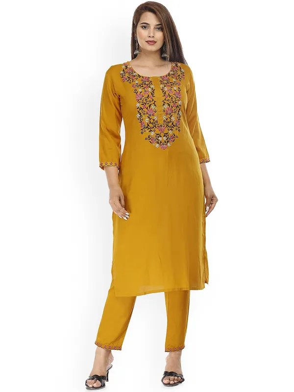 Yellow_Straight_Embroidery_Kurta_Pant_Set_|_Push_Premium_For_Women