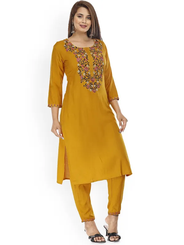 Yellow_Straight_Embroidery_Kurta_Pant_Set_|_Push_Premium_For_Women