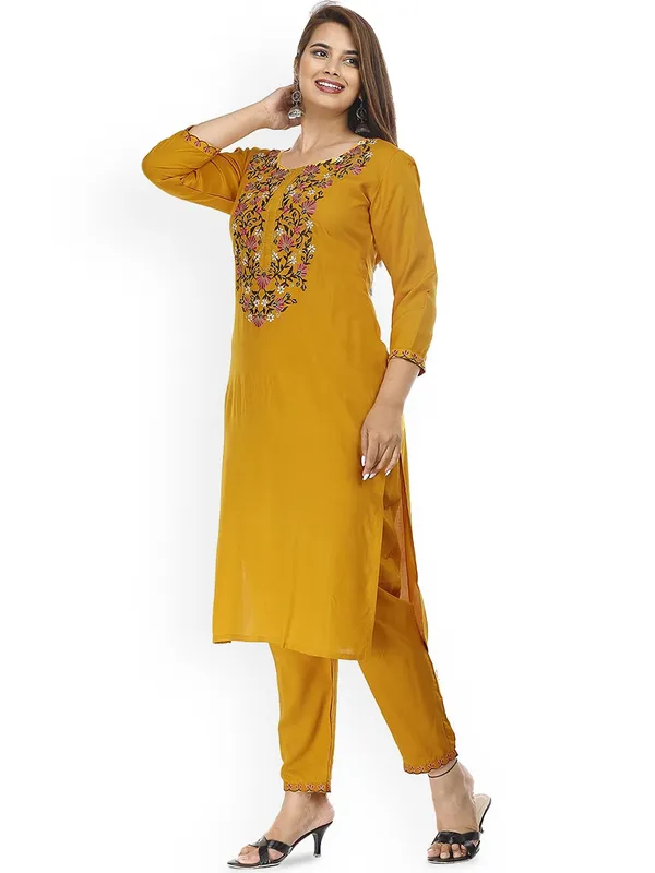 Yellow_Straight_Embroidery_Kurta_Pant_Set_|_Push_Premium_For_Women