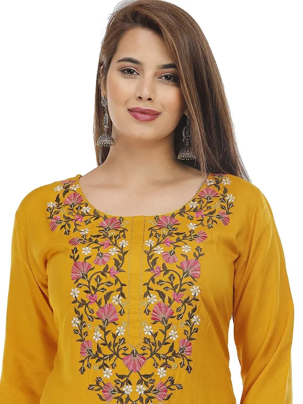 Yellow_Straight_Embroidery_Kurta_Pant_Set_|_Push_Premium_For_Women
