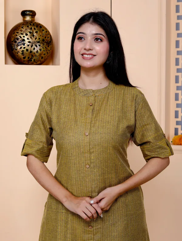 Mahendi_Green_Khadi_Cotton_Ethnic_Kurta_And_Pant_Set_|_Push_Premium_For_Women