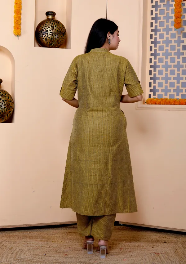 Mahendi_Green_Khadi_Cotton_Ethnic_Kurta_And_Pant_Set_|_Push_Premium_For_Women
