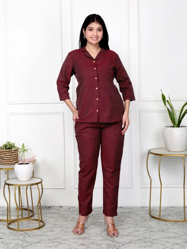 Maroon_Handloom_Cotton_Co-Ord_Set_|_Push_Premium_For_Women