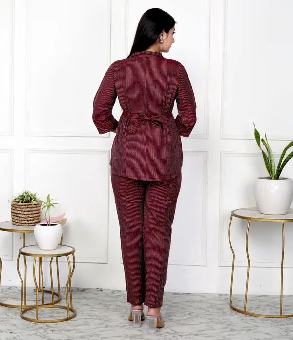 Maroon_Handloom_Cotton_Co-Ord_Set_|_Push_Premium_For_Women