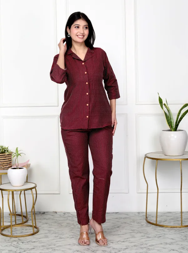 Maroon_Handloom_Cotton_Co-Ord_Set_|_Push_Premium_For_Women