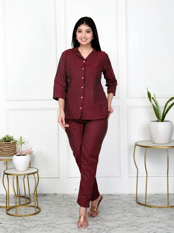 Maroon_Handloom_Cotton_Co-Ord_Set_|_Push_Premium_For_Women