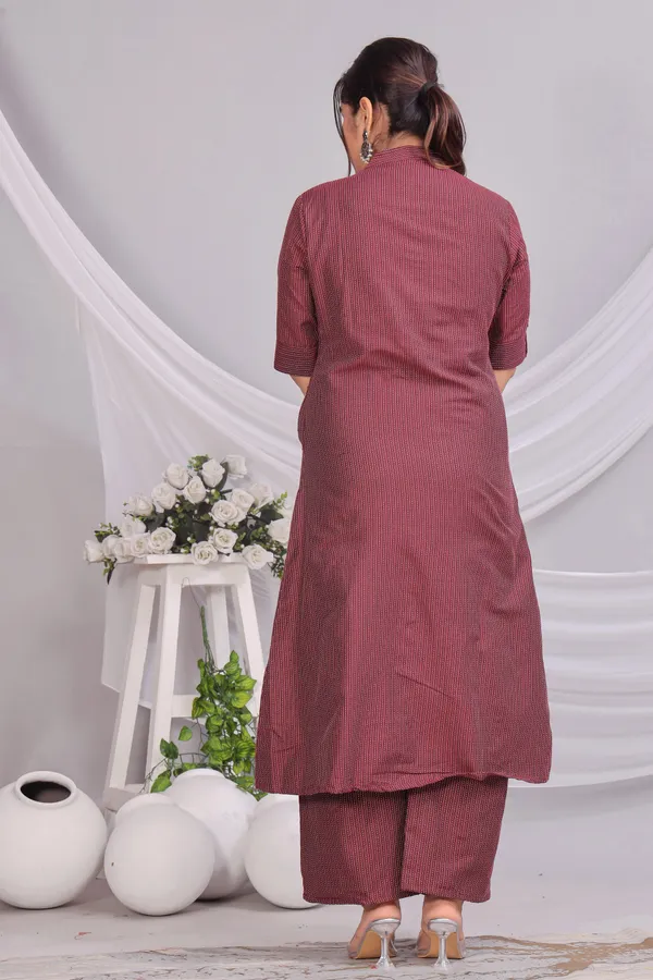 Maroon_Khadi_Cotton_Ethnic_Kurta_And_Pant_Set_|_Push_Premium_For_Women