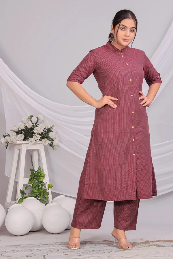 Maroon_Khadi_Cotton_Ethnic_Kurta_And_Pant_Set_|_Push_Premium_For_Women