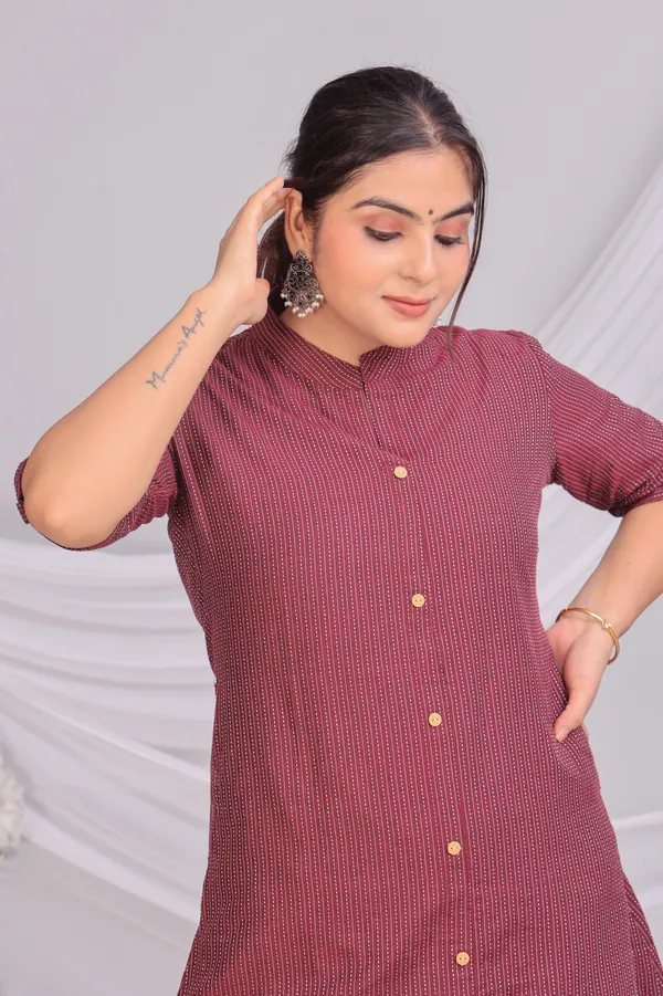 Maroon_Khadi_Cotton_Ethnic_Kurta_And_Pant_Set_|_Push_Premium_For_Women