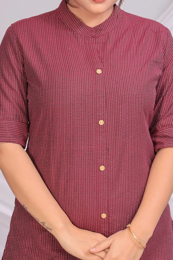 Maroon_Khadi_Cotton_Ethnic_Kurta_And_Pant_Set_|_Push_Premium_For_Women