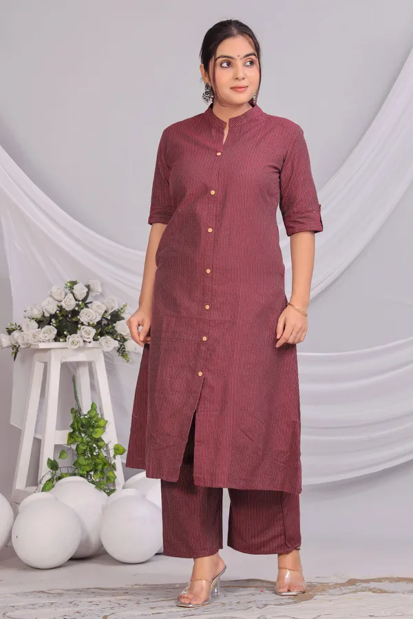 Maroon_Khadi_Cotton_Ethnic_Kurta_And_Pant_Set_|_Push_Premium_For_Women