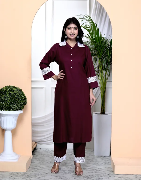 Maroon_Rayon_Ethnic_Kurta_And_Pant_Set_|_Push_Premium_For_Women