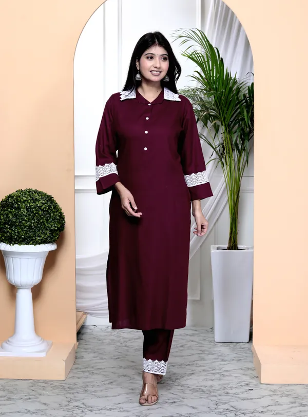 Maroon_Rayon_Ethnic_Kurta_And_Pant_Set_|_Push_Premium_For_Women