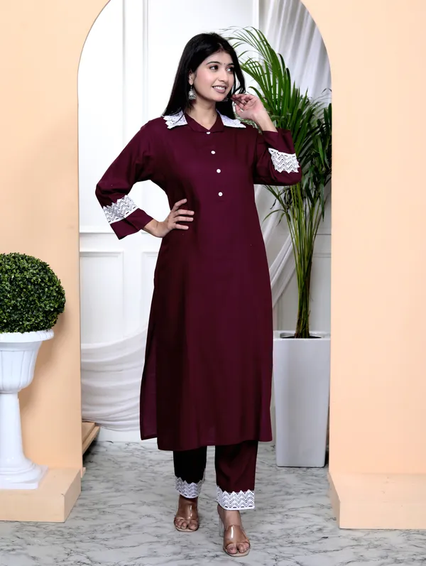 Maroon_Rayon_Ethnic_Kurta_And_Pant_Set_|_Push_Premium_For_Women