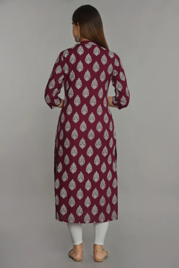Maroon_Morpankh_Khadi_Print_Rayon_Kurta_|_Push_Premium_For_Women