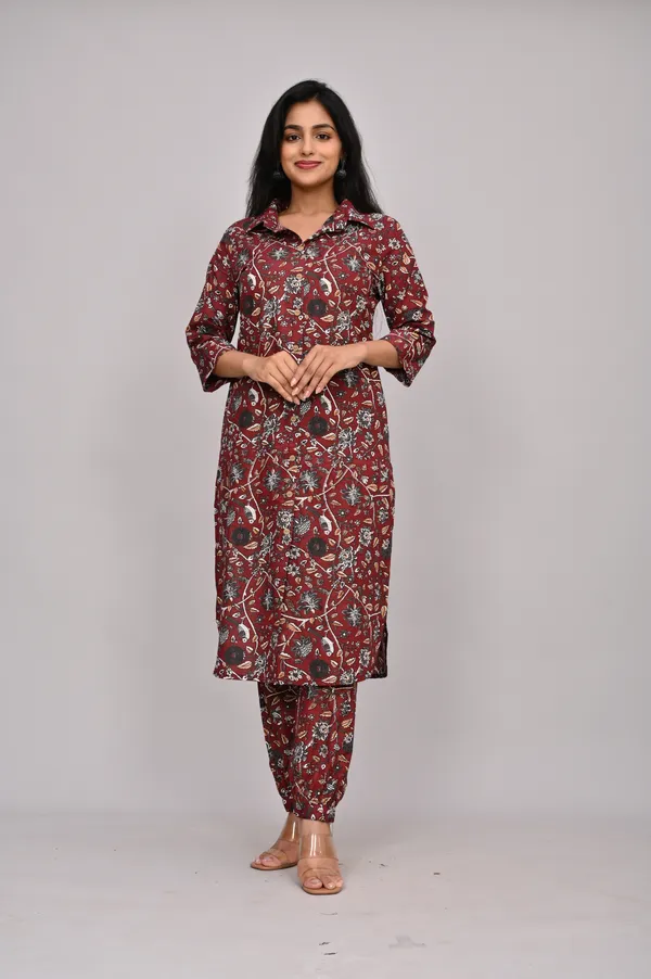 Maroon_Cotton_Kurta_Pant_Set