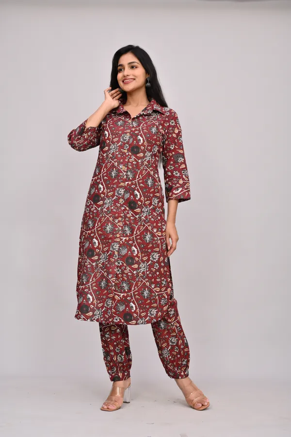 Maroon_Cotton_Kurta_Pant_Set
