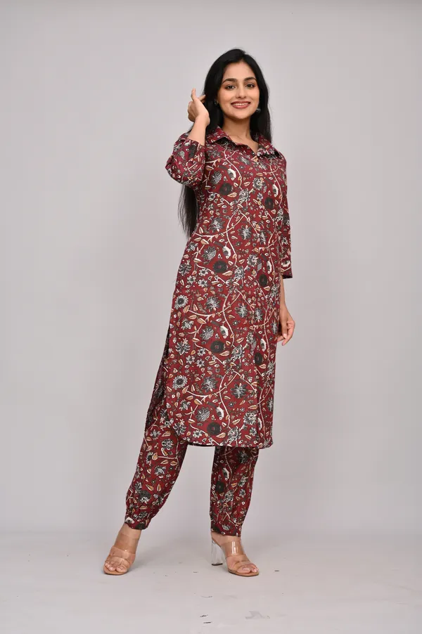 Maroon_Cotton_Kurta_Pant_Set