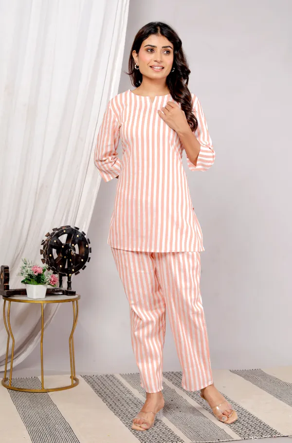 White_Orange_Strip_Co-Ord_Set