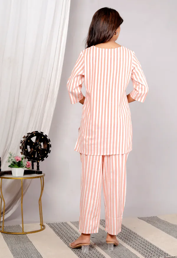 White_Orange_Strip_Co-Ord_Set