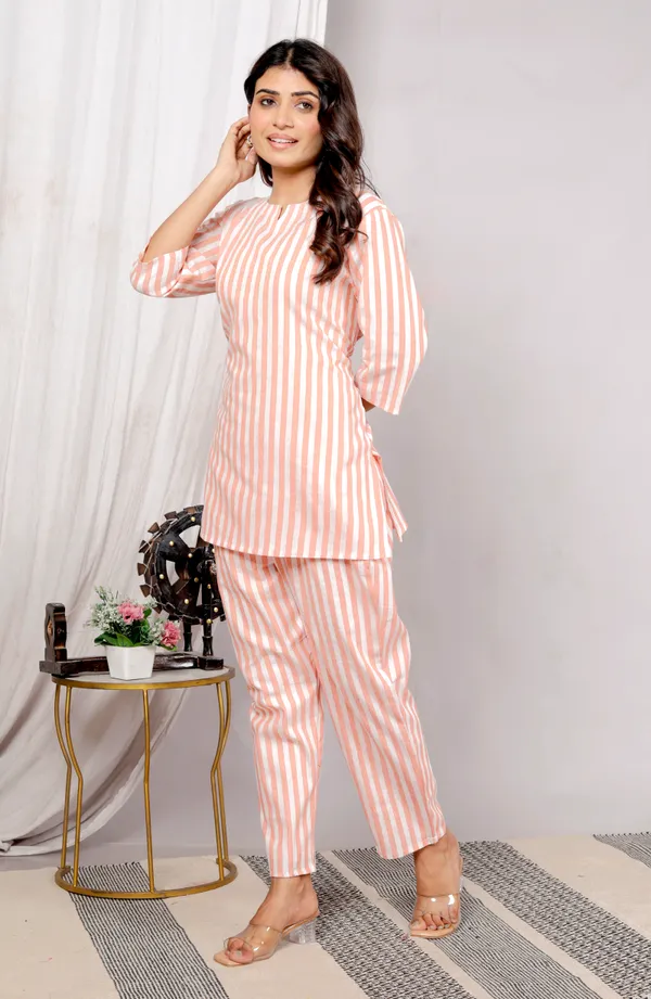 White_Orange_Strip_Co-Ord_Set