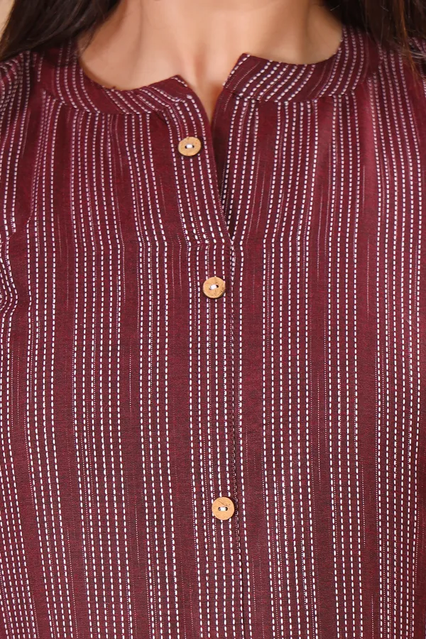 Maroon_Khadi_Cotton_Kurta_And_Pant_Set_With_Dupatta_|_Push_Premium_For_Women