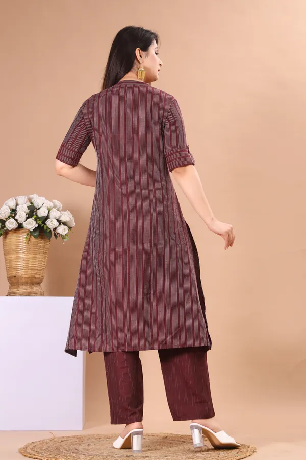 Maroon_Khadi_Cotton_Kurta_And_Pant_Set_With_Dupatta_|_Push_Premium_For_Women
