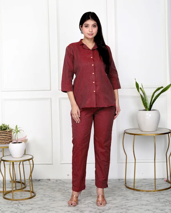 Red_Handloom_Cotton_Regular_Co-Ord_Set_For_Women