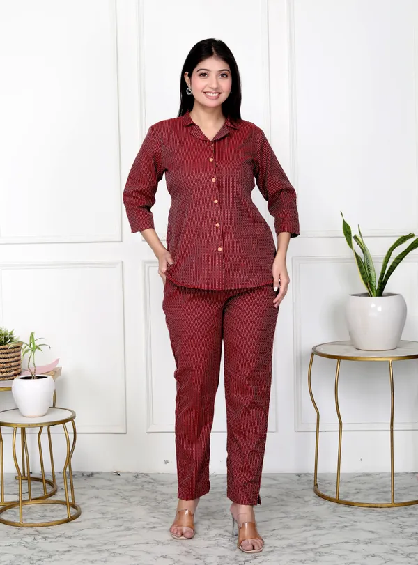 Red_Handloom_Cotton_Regular_Co-Ord_Set_For_Women