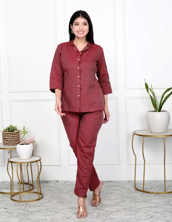 Red_Handloom_Cotton_Regular_Co-Ord_Set_For_Women