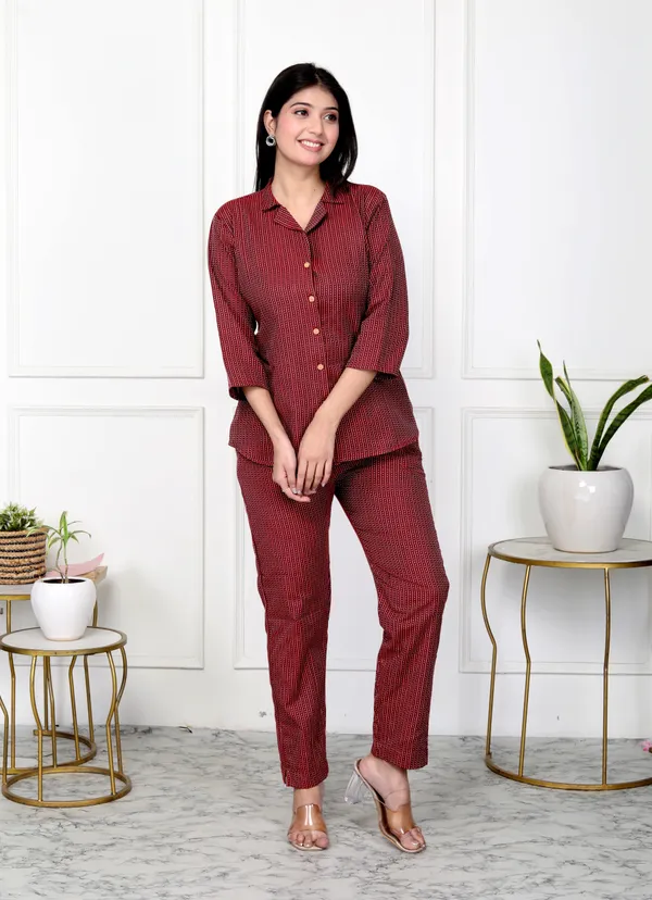 Red_Handloom_Cotton_Regular_Co-Ord_Set_For_Women