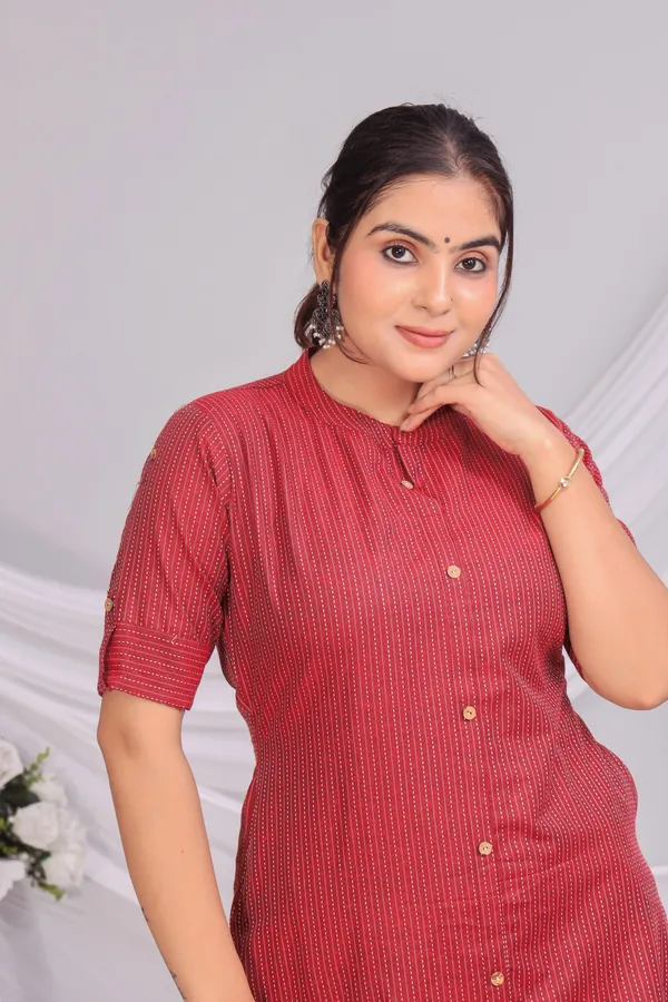 Red_Khadi_Cotton_Ethnic_Kurta_And_Pant_Set_For_Women