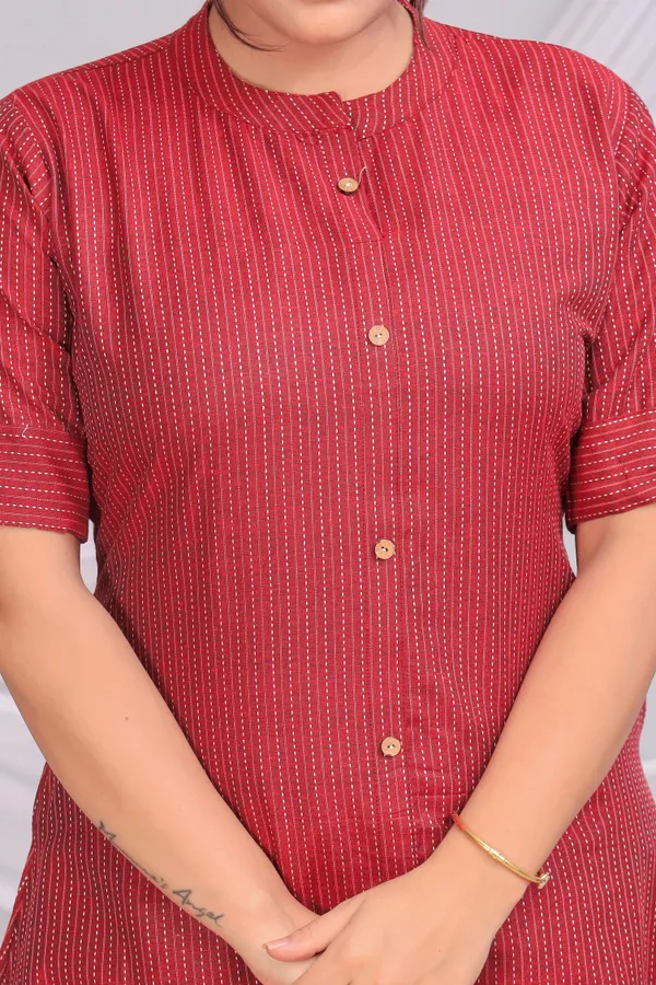 Red_Khadi_Cotton_Ethnic_Kurta_And_Pant_Set_For_Women