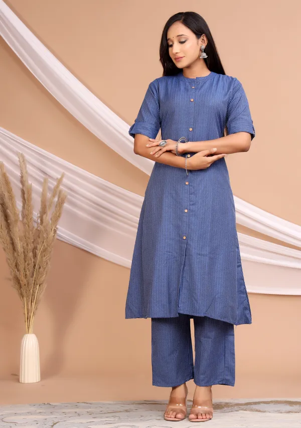 Blue_Khadi_Cotton_Ethnic_Kurta_And_Pant_Set_For_Women