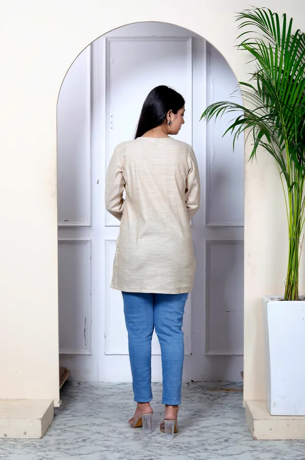 Beige_Embroidered_Khadi_Kurta_Top/Short_Kurti_For_Women