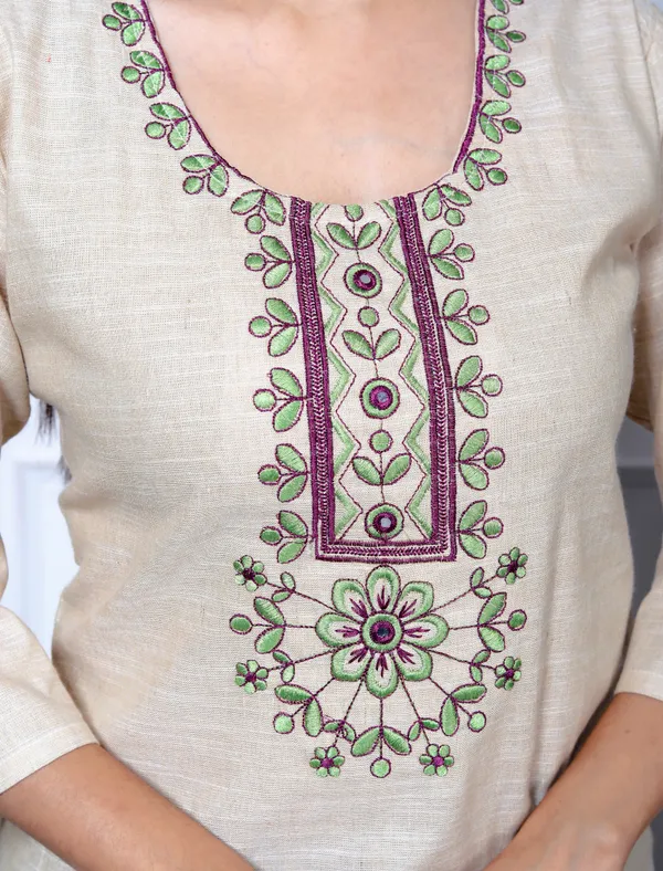 Beige_Embroidered_Khadi_Kurta_Top/Short_Kurti_For_Women