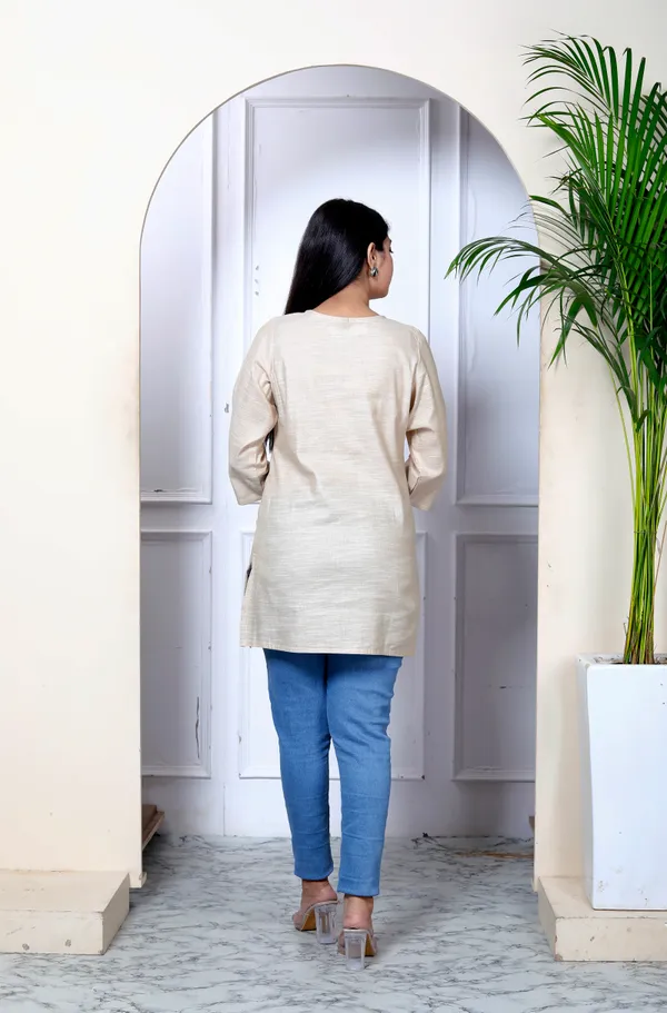 Beige_Embroidered_Khadi_Kurta_Top/Short_Kurti_For_Women
