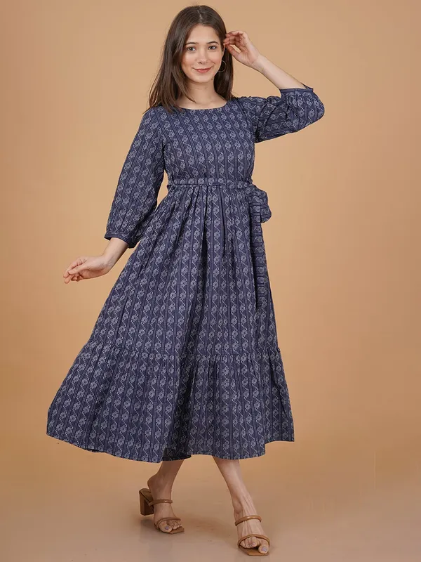 Blue_Khadi_Cotton_Regular_Dress_For_Women