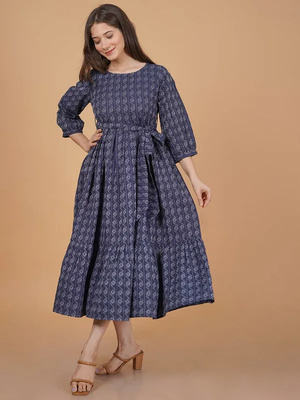 Blue_Khadi_Cotton_Regular_Dress_For_Women