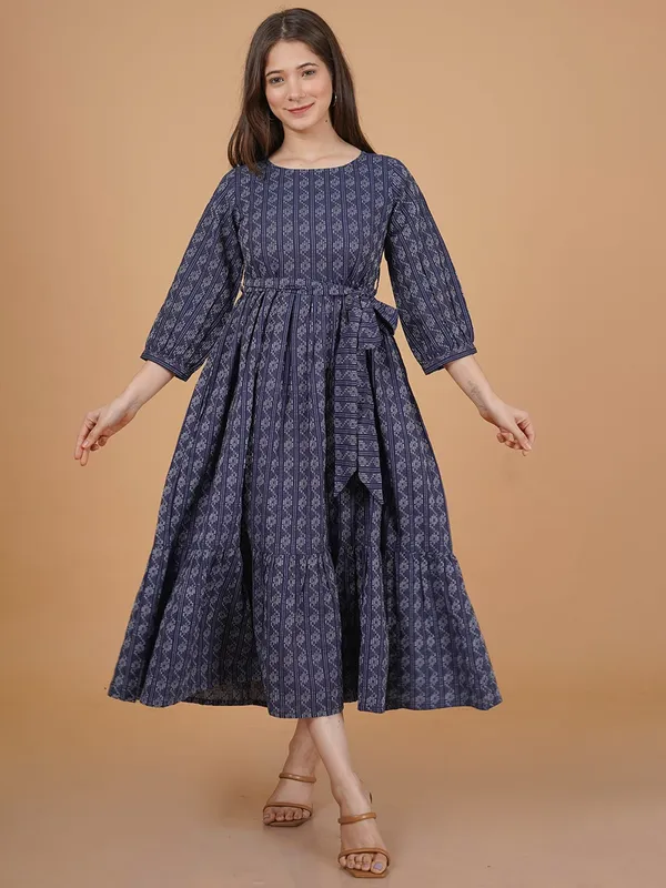 Blue_Khadi_Cotton_Regular_Dress_For_Women