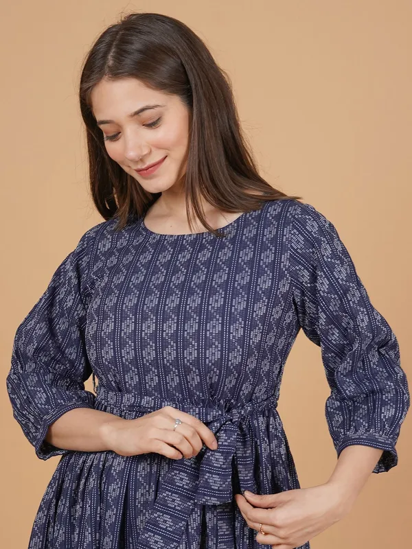 Blue_Khadi_Cotton_Regular_Dress_For_Women
