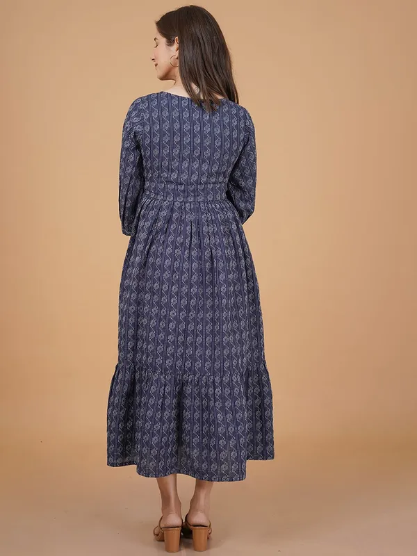 Blue_Khadi_Cotton_Regular_Dress_For_Women